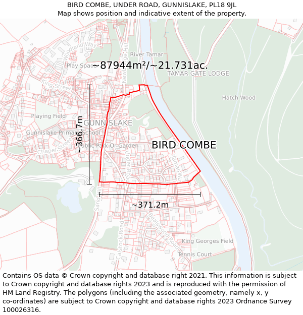 BIRD COMBE, UNDER ROAD, GUNNISLAKE, PL18 9JL: Plot and title map