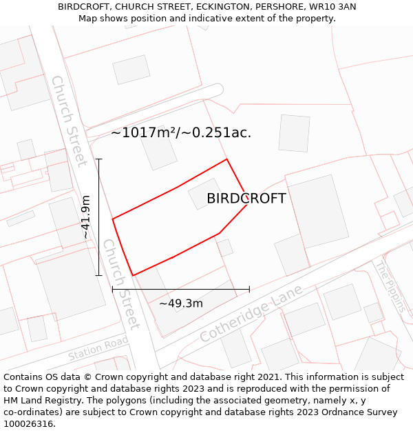 BIRDCROFT, CHURCH STREET, ECKINGTON, PERSHORE, WR10 3AN: Plot and title map