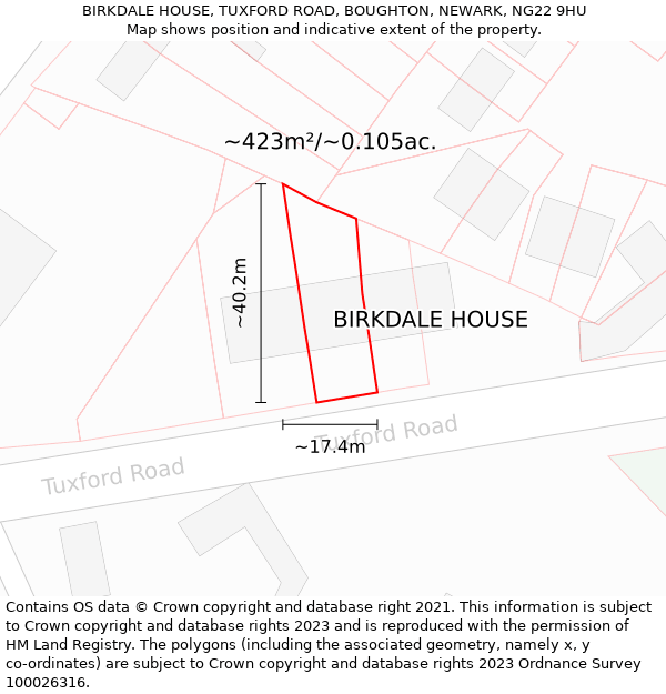 BIRKDALE HOUSE, TUXFORD ROAD, BOUGHTON, NEWARK, NG22 9HU: Plot and title map