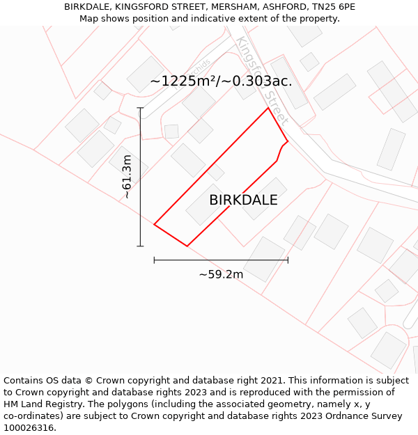 BIRKDALE, KINGSFORD STREET, MERSHAM, ASHFORD, TN25 6PE: Plot and title map