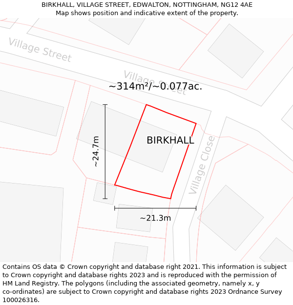 BIRKHALL, VILLAGE STREET, EDWALTON, NOTTINGHAM, NG12 4AE: Plot and title map