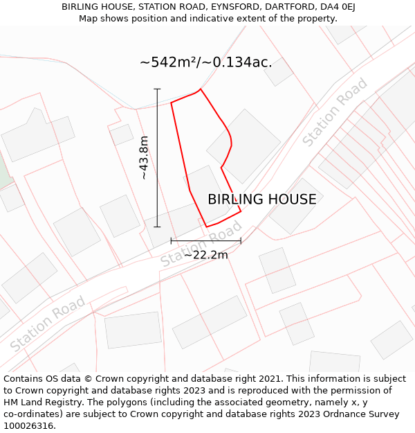 BIRLING HOUSE, STATION ROAD, EYNSFORD, DARTFORD, DA4 0EJ: Plot and title map