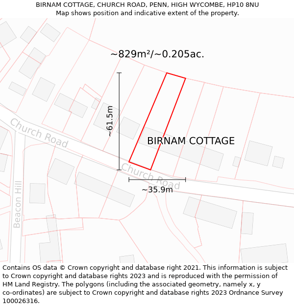 BIRNAM COTTAGE, CHURCH ROAD, PENN, HIGH WYCOMBE, HP10 8NU: Plot and title map