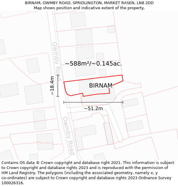 BIRNAM, OWMBY ROAD, SPRIDLINGTON, MARKET RASEN, LN8 2DD: Plot and title map