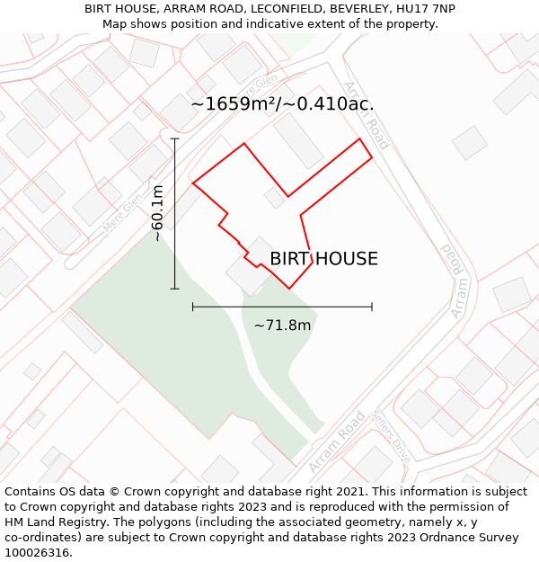 BIRT HOUSE, ARRAM ROAD, LECONFIELD, BEVERLEY, HU17 7NP: Plot and title map