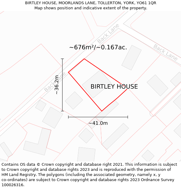 BIRTLEY HOUSE, MOORLANDS LANE, TOLLERTON, YORK, YO61 1QR: Plot and title map