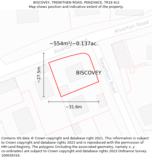 BISCOVEY, TREWITHEN ROAD, PENZANCE, TR18 4LS: Plot and title map