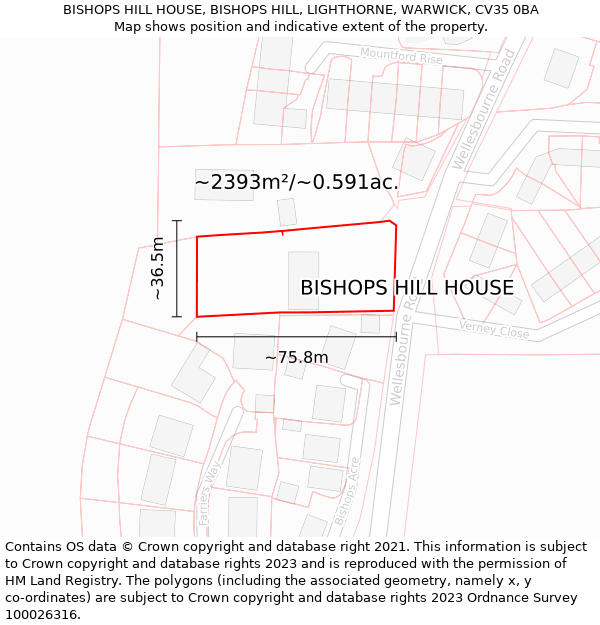 BISHOPS HILL HOUSE, BISHOPS HILL, LIGHTHORNE, WARWICK, CV35 0BA: Plot and title map