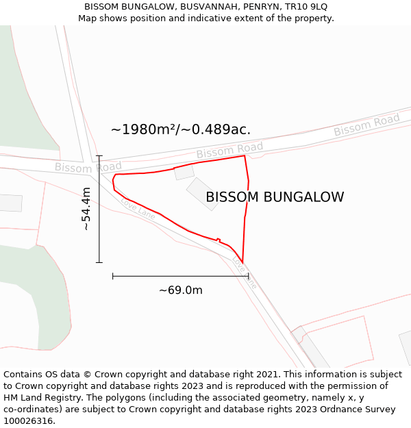 BISSOM BUNGALOW, BUSVANNAH, PENRYN, TR10 9LQ: Plot and title map