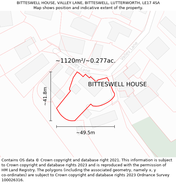 BITTESWELL HOUSE, VALLEY LANE, BITTESWELL, LUTTERWORTH, LE17 4SA: Plot and title map