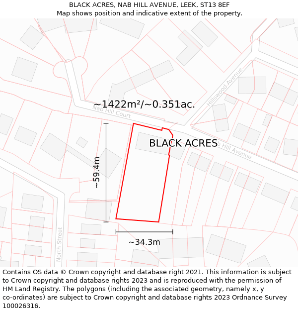 BLACK ACRES, NAB HILL AVENUE, LEEK, ST13 8EF: Plot and title map