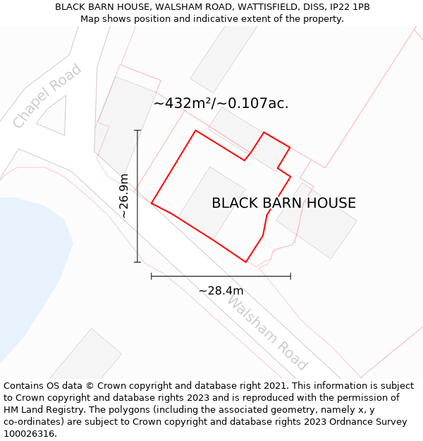 BLACK BARN HOUSE, WALSHAM ROAD, WATTISFIELD, DISS, IP22 1PB: Plot and title map