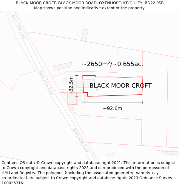 BLACK MOOR CROFT, BLACK MOOR ROAD, OXENHOPE, KEIGHLEY, BD22 9SR: Plot and title map
