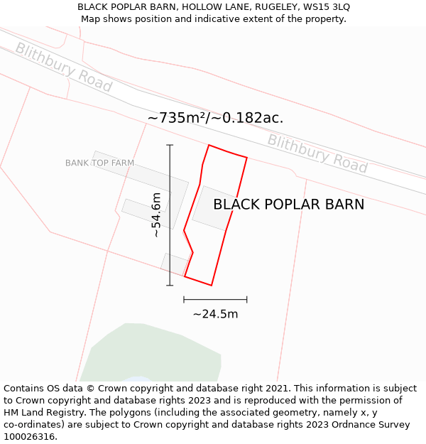 BLACK POPLAR BARN, HOLLOW LANE, RUGELEY, WS15 3LQ: Plot and title map