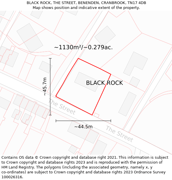 BLACK ROCK, THE STREET, BENENDEN, CRANBROOK, TN17 4DB: Plot and title map