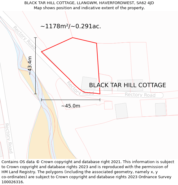 BLACK TAR HILL COTTAGE, LLANGWM, HAVERFORDWEST, SA62 4JD: Plot and title map