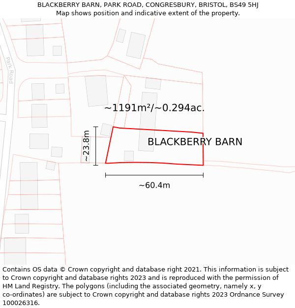 BLACKBERRY BARN, PARK ROAD, CONGRESBURY, BRISTOL, BS49 5HJ: Plot and title map
