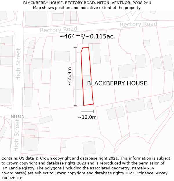 BLACKBERRY HOUSE, RECTORY ROAD, NITON, VENTNOR, PO38 2AU: Plot and title map