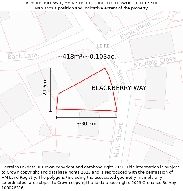 BLACKBERRY WAY, MAIN STREET, LEIRE, LUTTERWORTH, LE17 5HF: Plot and title map