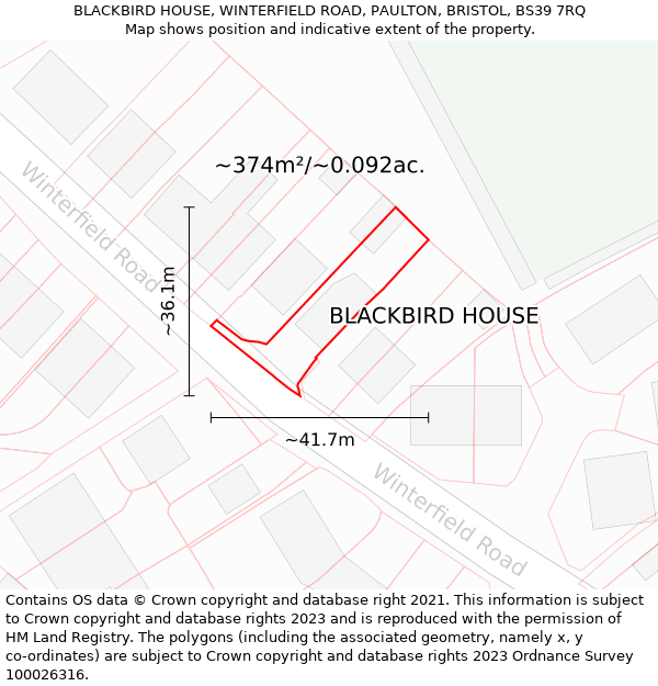 BLACKBIRD HOUSE, WINTERFIELD ROAD, PAULTON, BRISTOL, BS39 7RQ: Plot and title map