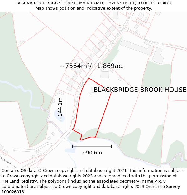 BLACKBRIDGE BROOK HOUSE, MAIN ROAD, HAVENSTREET, RYDE, PO33 4DR: Plot and title map