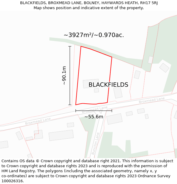 BLACKFIELDS, BROXMEAD LANE, BOLNEY, HAYWARDS HEATH, RH17 5RJ: Plot and title map