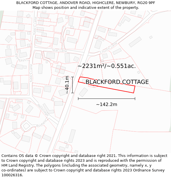 BLACKFORD COTTAGE, ANDOVER ROAD, HIGHCLERE, NEWBURY, RG20 9PF: Plot and title map