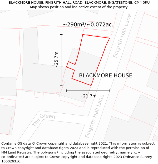 BLACKMORE HOUSE, FINGRITH HALL ROAD, BLACKMORE, INGATESTONE, CM4 0RU: Plot and title map