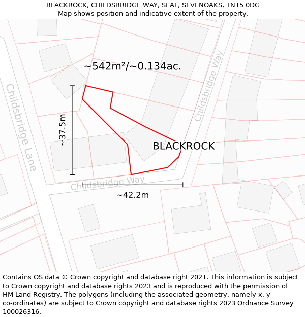 BLACKROCK, CHILDSBRIDGE WAY, SEAL, SEVENOAKS, TN15 0DG: Plot and title map