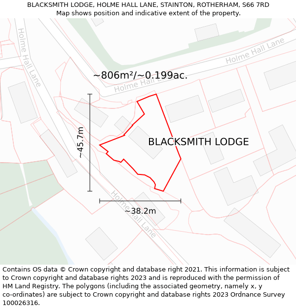 BLACKSMITH LODGE, HOLME HALL LANE, STAINTON, ROTHERHAM, S66 7RD: Plot and title map