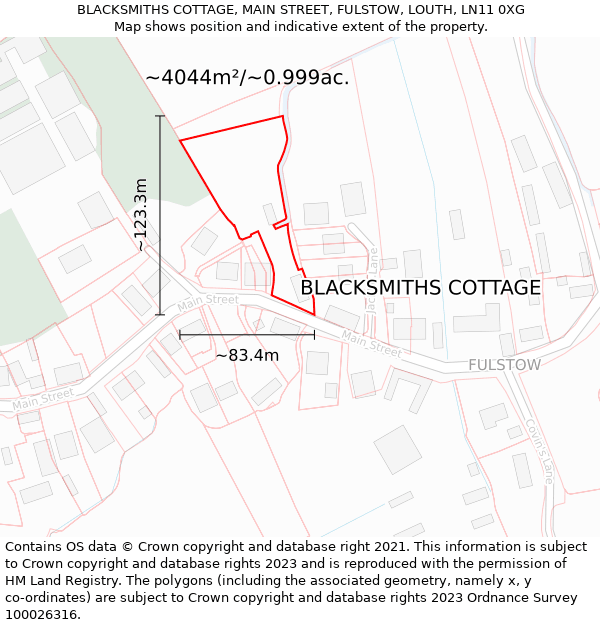 BLACKSMITHS COTTAGE, MAIN STREET, FULSTOW, LOUTH, LN11 0XG: Plot and title map