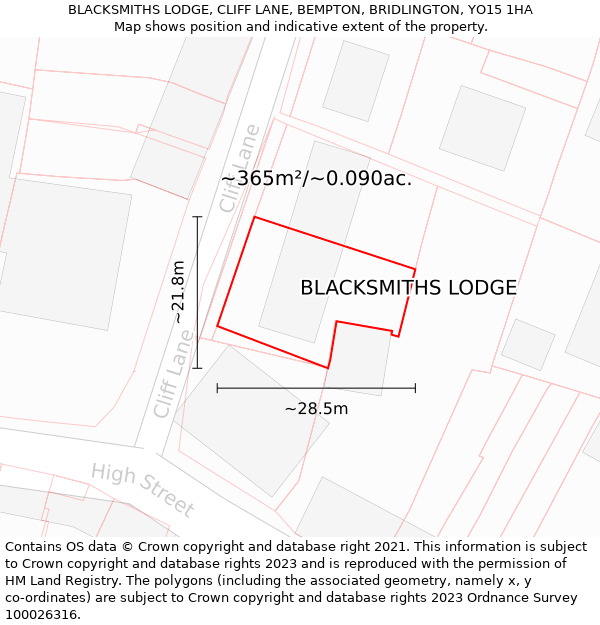 BLACKSMITHS LODGE, CLIFF LANE, BEMPTON, BRIDLINGTON, YO15 1HA: Plot and title map