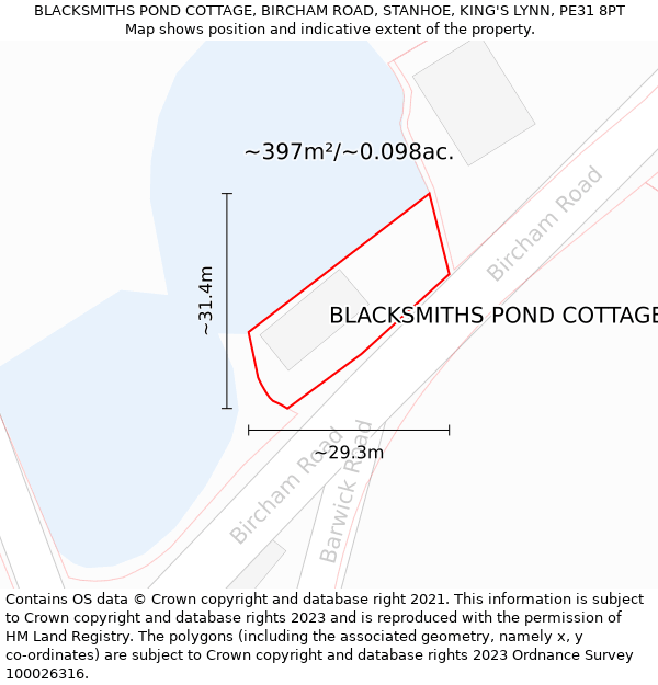 BLACKSMITHS POND COTTAGE, BIRCHAM ROAD, STANHOE, KING'S LYNN, PE31 8PT: Plot and title map