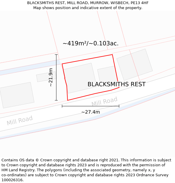 BLACKSMITHS REST, MILL ROAD, MURROW, WISBECH, PE13 4HF: Plot and title map