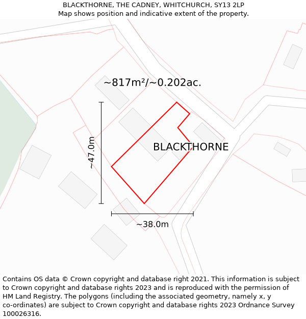 BLACKTHORNE, THE CADNEY, WHITCHURCH, SY13 2LP: Plot and title map