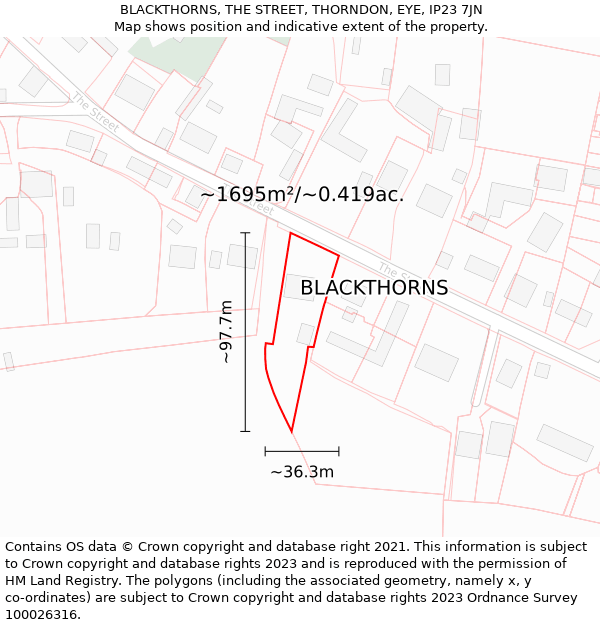 BLACKTHORNS, THE STREET, THORNDON, EYE, IP23 7JN: Plot and title map