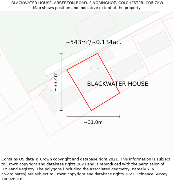 BLACKWATER HOUSE, ABBERTON ROAD, FINGRINGHOE, COLCHESTER, CO5 7AW: Plot and title map