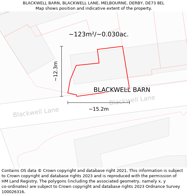 BLACKWELL BARN, BLACKWELL LANE, MELBOURNE, DERBY, DE73 8EL: Plot and title map