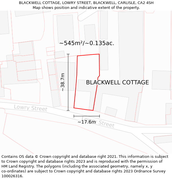 BLACKWELL COTTAGE, LOWRY STREET, BLACKWELL, CARLISLE, CA2 4SH: Plot and title map