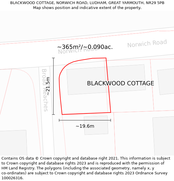 BLACKWOOD COTTAGE, NORWICH ROAD, LUDHAM, GREAT YARMOUTH, NR29 5PB: Plot and title map