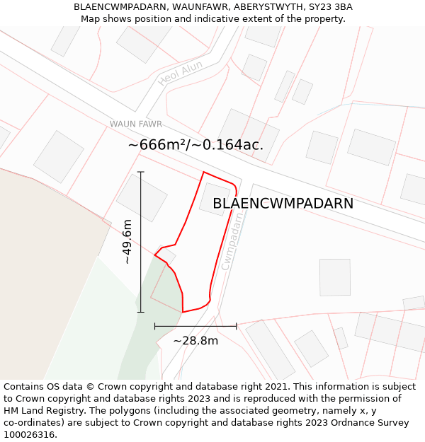 BLAENCWMPADARN, WAUNFAWR, ABERYSTWYTH, SY23 3BA: Plot and title map