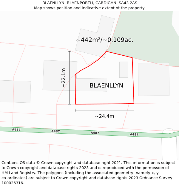 BLAENLLYN, BLAENPORTH, CARDIGAN, SA43 2AS: Plot and title map