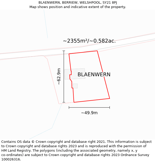 BLAENWERN, BERRIEW, WELSHPOOL, SY21 8PJ: Plot and title map