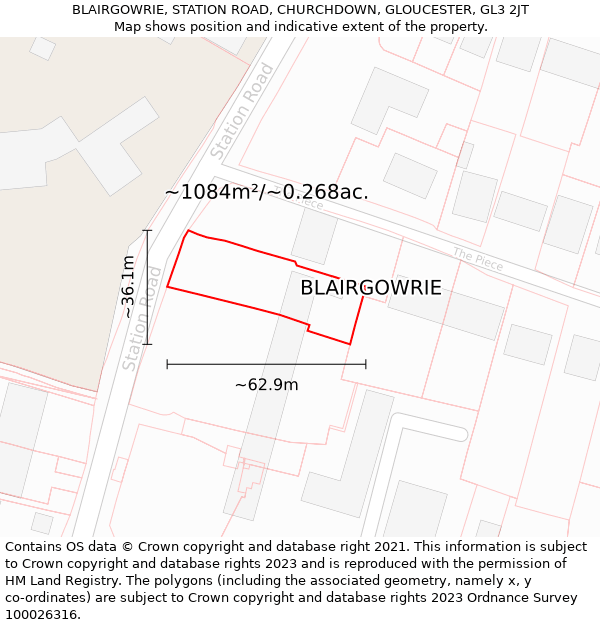 BLAIRGOWRIE, STATION ROAD, CHURCHDOWN, GLOUCESTER, GL3 2JT: Plot and title map