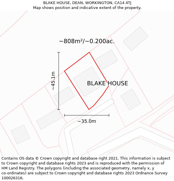 BLAKE HOUSE, DEAN, WORKINGTON, CA14 4TJ: Plot and title map