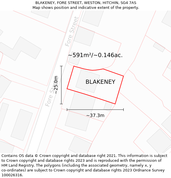 BLAKENEY, FORE STREET, WESTON, HITCHIN, SG4 7AS: Plot and title map