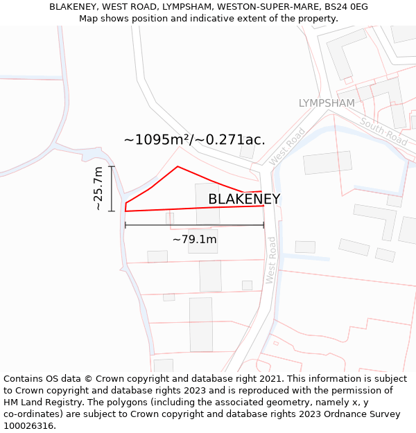 BLAKENEY, WEST ROAD, LYMPSHAM, WESTON-SUPER-MARE, BS24 0EG: Plot and title map