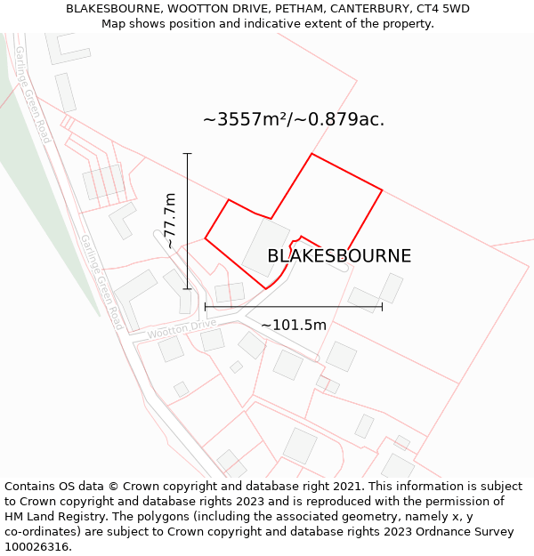 BLAKESBOURNE, WOOTTON DRIVE, PETHAM, CANTERBURY, CT4 5WD: Plot and title map