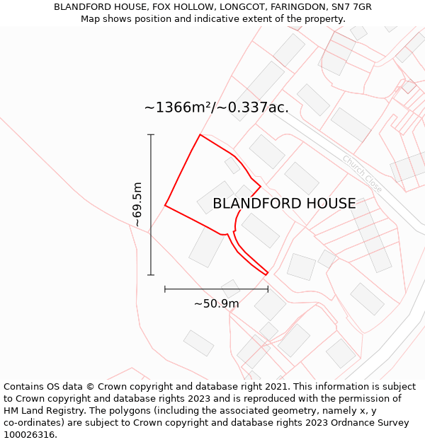 BLANDFORD HOUSE, FOX HOLLOW, LONGCOT, FARINGDON, SN7 7GR: Plot and title map