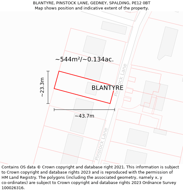 BLANTYRE, PINSTOCK LANE, GEDNEY, SPALDING, PE12 0BT: Plot and title map